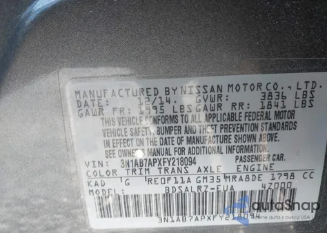 2015 Nissan Sentra Sr z USA, uszkodzony, nr VIN 3N1AB7APXFY218094